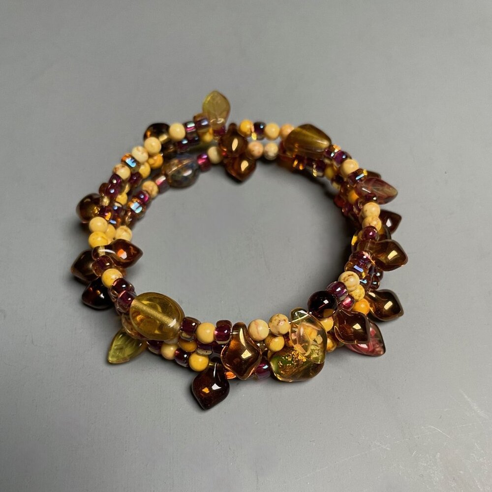 Yellow Gold Brown Glass/Yellow Turquoise Mixed Bead Bracelet